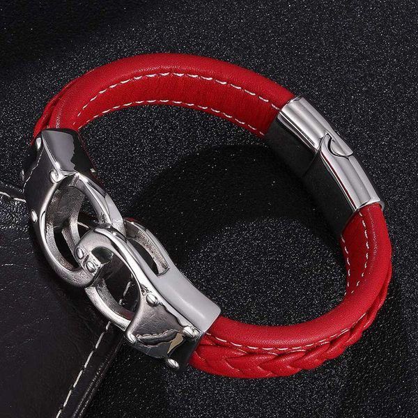 punk men red braided leather bracelet stainless steel handcuffs bracelets magnetic buckle male wristband jewelry gifts sp0742 charm, Golden;silver
punk men red braided leather bracelet stainless steel handcuffs bracelets magnetic buckle male wristband jewelry gifts sp0742 charm, Golden;silver
