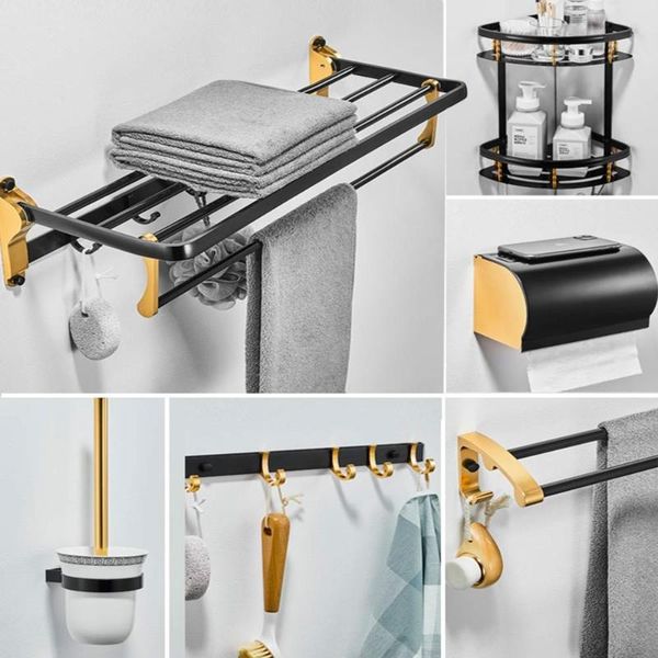 bathroom hardware set space aluminum bath towel rack black gold shelf bar perforation yjmhy-3008 accessory
bathroom hardware set space aluminum bath towel rack black gold shelf bar perforation yjmhy-3008 accessory