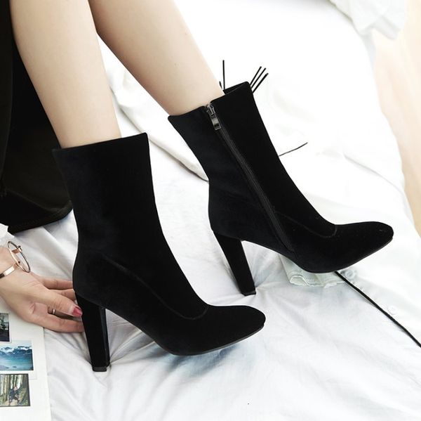 big size 33 to 44 45 46 burgundy veet ankle pointed thick heel designer boots, Black
big size 33 to 44 45 46 burgundy veet ankle pointed thick heel designer boots, Black