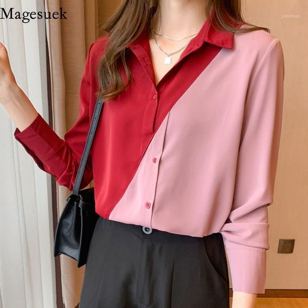women's blouses & shirts plus size spring chiffon shirt long sleeve turn-down collar slim chic contrast color patchwork blouse women bl, White
women's blouses & shirts plus size spring chiffon shirt long sleeve turn-down collar slim chic contrast color patchwork blouse women bl, White