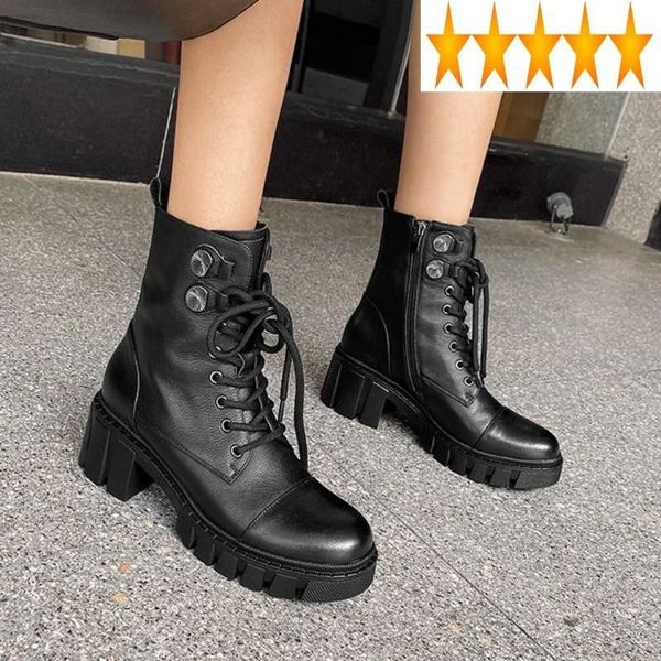 boots 2021 street women ankle autumn fashion genuine leather chunky heels shoes lace up round toe female motorcycle, Black
boots 2021 street women ankle autumn fashion genuine leather chunky heels shoes lace up round toe female motorcycle, Black