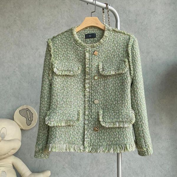 women's jackets green plaid small fragrance wind tweed jacket women 2021 autumn winter elegant ladies single-breasted tassel coat s1528, Black;brown
women's jackets green plaid small fragrance wind tweed jacket women 2021 autumn winter elegant ladies single-breasted tassel coat s1528, Black;brown