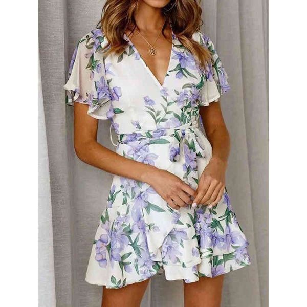 sweet women floral print chiffon ruffle dress female short sleeve v neck sashes casual holiday vestido summer 210430, Black;gray
sweet women floral print chiffon ruffle dress female short sleeve v neck sashes casual holiday vestido summer 210430, Black;gray