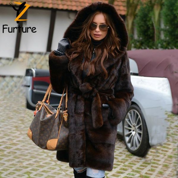 women's fur & faux 2021 natural mink long coat brown women with hood sashes slim outwear luxury warm winter real jackets, Black
women's fur & faux 2021 natural mink long coat brown women with hood sashes slim outwear luxury warm winter real jackets, Black