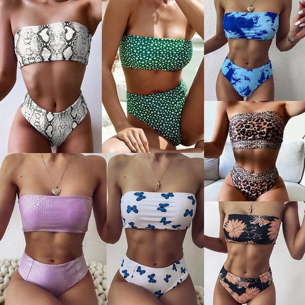 one-piece suits strapless bikini 2021 woman 2 piece print swimsuit leopard swimwear set female high waist push up biquini 
one-piece suits strapless bikini 2021 woman 2 piece print swimsuit leopard swimwear set female high waist push up biquini