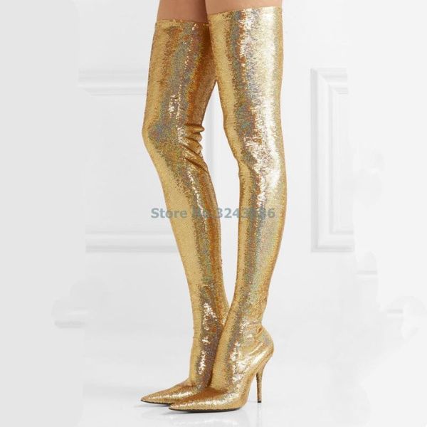 boots pointed toe metallic over the knee rose gold silver patent leather mirror effect stiletto heel long boot night club shoes, Black
boots pointed toe metallic over the knee rose gold silver patent leather mirror effect stiletto heel long boot night club shoes, Black