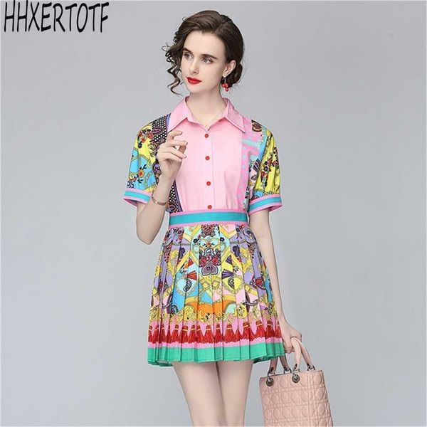 spring summer two piece set turn down collar short sleeve print shirt + high waist pleated skirt fashion suit 210531, White
spring summer two piece set turn down collar short sleeve print shirt + high waist pleated skirt fashion suit 210531, White