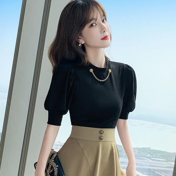 women's t-shirt niche sense of design korean version the trend short-sleeved 2021 summer fashion puff sleeve n028, White
women's t-shirt niche sense of design korean version the trend short-sleeved 2021 summer fashion puff sleeve n028, White