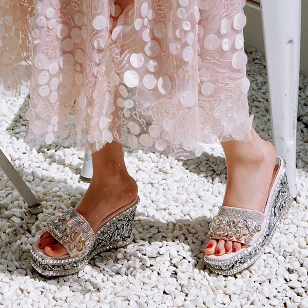 girl wedges bling rhinestone crystal open toe shoes platform summer women pumps party dress, Black