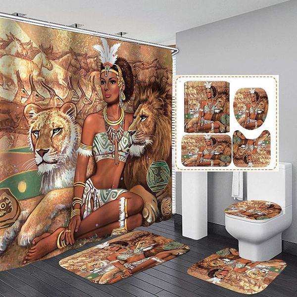 bath accessory set 4pcs/set black girl shower curtain, wild animal african american woman bathroom decor, waterproof fabric curtain
bath accessory set 4pcs/set black girl shower curtain, wild animal african american woman bathroom decor, waterproof fabric curtain