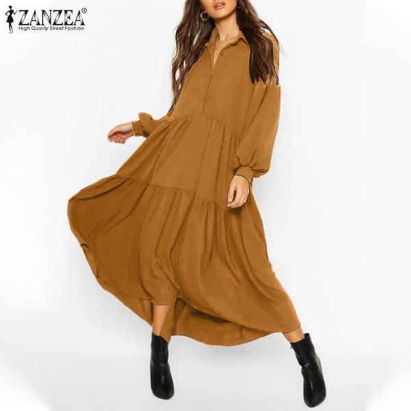 casual dresses zanzea women stylish autumn dress vintage lapel neck long puff sleeve ruffles sundress 2021 solid vestidos kaftan robe, Black;gray
casual dresses zanzea women stylish autumn dress vintage lapel neck long puff sleeve ruffles sundress 2021 solid vestidos kaftan robe, Black;gray