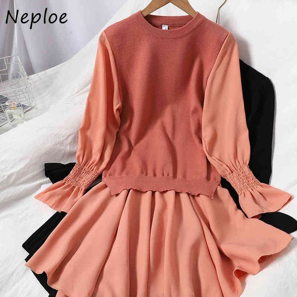 neploe o-neck sweet fake two piece women dress korean style knitted patchwork femme vestidos casual chic a-line dresses 1j147 210423, Black;gray
neploe o-neck sweet fake two piece women dress korean style knitted patchwork femme vestidos casual chic a-line dresses 1j147 210423, Black;gray