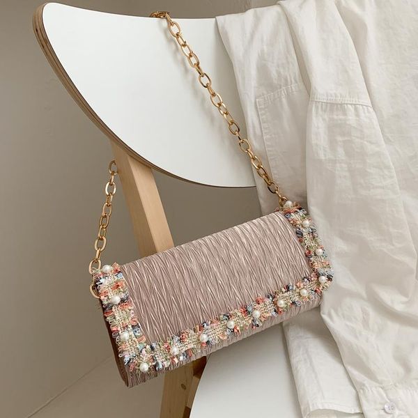 pleated lace pearl one shoulder women's bag metal chain fashion handbag designer 2021 bags
pleated lace pearl one shoulder women's bag metal chain fashion handbag designer 2021 bags