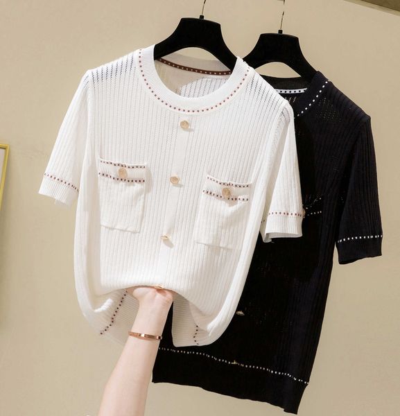 sweater knitted summer short sleeve o-neck pullover women sweaters korean all-match basic pull femme jumper female 210604, White;black
sweater knitted summer short sleeve o-neck pullover women sweaters korean all-match basic pull femme jumper female 210604, White;black