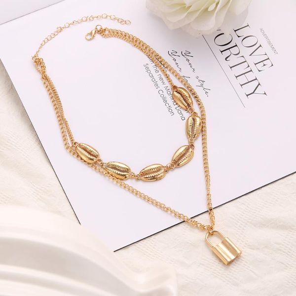 shell lock multi layer collar statement chain neckalce for women choker pendant fashion jewelry accessories gift wholesale necklaces, Silver
shell lock multi layer collar statement chain neckalce for women choker pendant fashion jewelry accessories gift wholesale necklaces, Silver