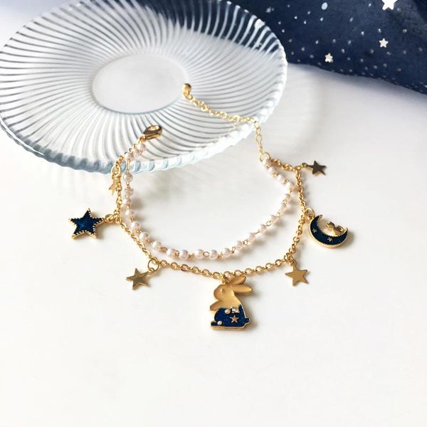 charm bracelets double layers pearls korean for women beautiful moon star bead bracelet, Golden;silver
charm bracelets double layers pearls korean for women beautiful moon star bead bracelet, Golden;silver