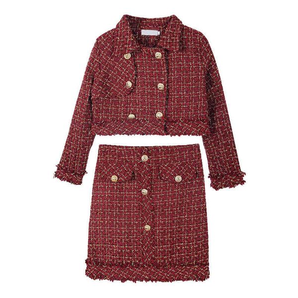 women red plaid tweed turn down collar pocket double-breasted coat empire mini skirt elegant two pieces set t0215 210514, White
women red plaid tweed turn down collar pocket double-breasted coat empire mini skirt elegant two pieces set t0215 210514, White