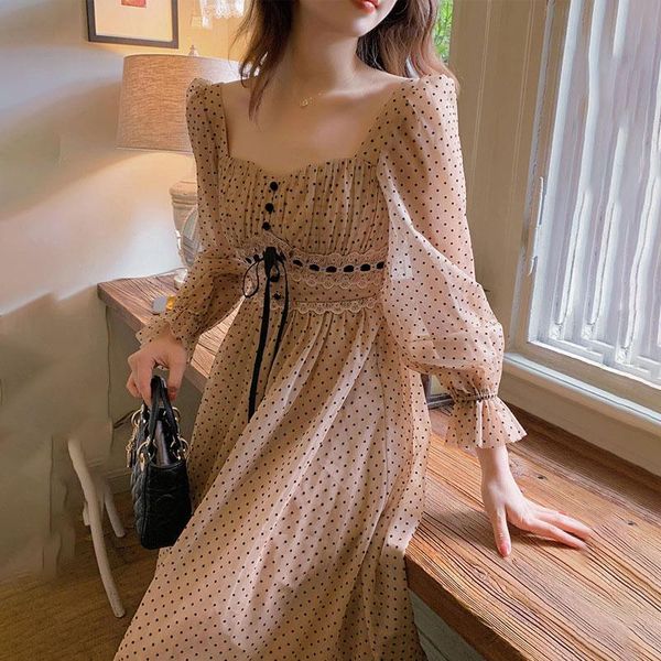 french vintage midi dress women puffer sleeve square collor office elegant female spring dot one piece korean casual dresses, Black;gray
french vintage midi dress women puffer sleeve square collor office elegant female spring dot one piece korean casual dresses, Black;gray