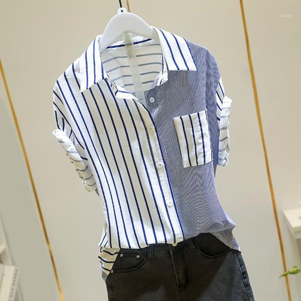 women's blouses & shirts vintage striped patchwork women summer 2021 cotton linen turn-down collar slim pocket office lady outwear, White
women's blouses & shirts vintage striped patchwork women summer 2021 cotton linen turn-down collar slim pocket office lady outwear, White