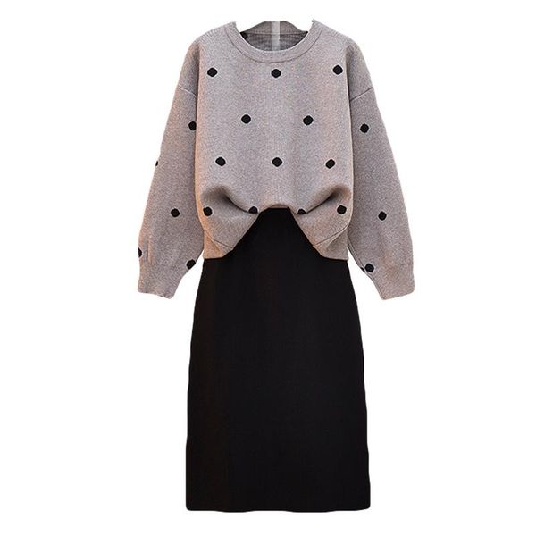 two piece dress fall winter pullover polka dot sweater long skirt pcs leisure suits women knitted casual clothes knitwear outfit, White
two piece dress fall winter pullover polka dot sweater long skirt pcs leisure suits women knitted casual clothes knitwear outfit, White