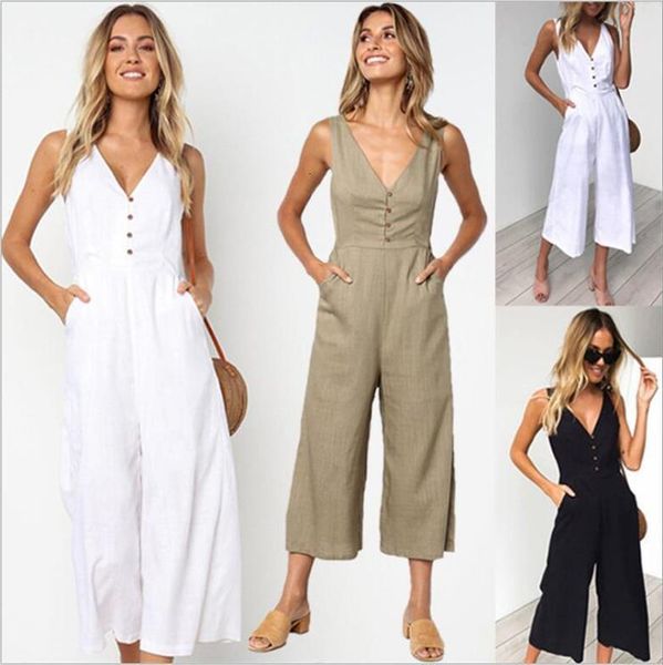 spring and summer fashion women jumpsuit pocket zipper v neck button halter female siamese, Black;white
spring and summer fashion women jumpsuit pocket zipper v neck button halter female siamese, Black;white