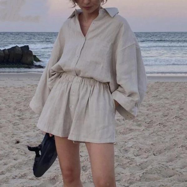 women's tracksuits summer two piece set women 2021 cotton shorts sets vintage boho oversized shirt high waist loose, Gray
women's tracksuits summer two piece set women 2021 cotton shorts sets vintage boho oversized shirt high waist loose, Gray