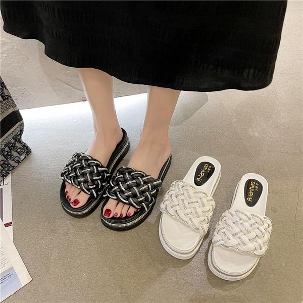 slippers muffin platform women wear fashion rhinestone 2021 summer style small fragrance wind woven beach sandals, Black
slippers muffin platform women wear fashion rhinestone 2021 summer style small fragrance wind woven beach sandals, Black