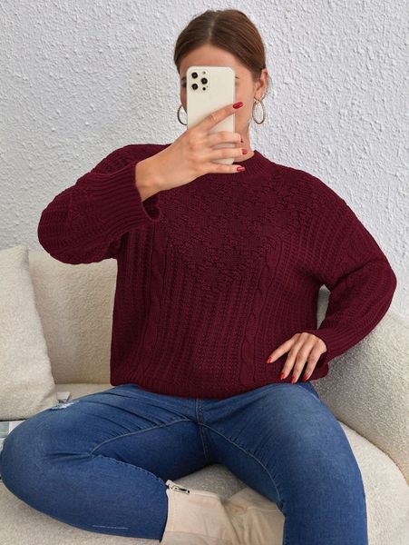 plus cable knit drop shoulder sweater j6r7#, Black
plus cable knit drop shoulder sweater j6r7#, Black