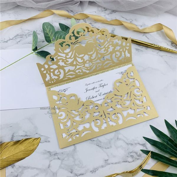 greeting cards graceful gold laser cut pocket, customized insert with glitter backing and envelope
greeting cards graceful gold laser cut pocket, customized insert with glitter backing and envelope