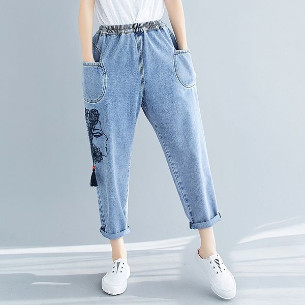 plus size casual summer vintage embroidered jeans 2021 denim harem pants for woman streetwear clothes, Blue
plus size casual summer vintage embroidered jeans 2021 denim harem pants for woman streetwear clothes, Blue