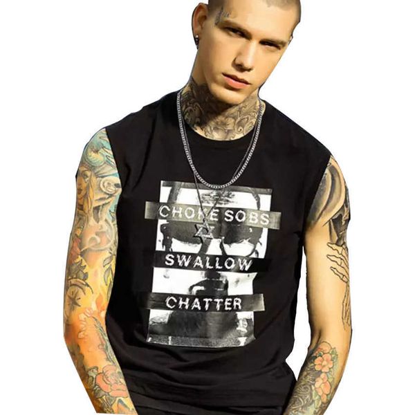 taomen's summer short sleeve street fashion trend sleeveless knitted printed t-shirt, White;black
taomen's summer short sleeve street fashion trend sleeveless knitted printed t-shirt, White;black