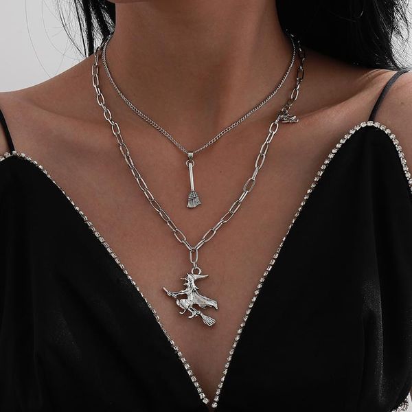 pendant necklaces halloween metal fashion witch's broom multilayer jewelry lady necklace gift, Silver
pendant necklaces halloween metal fashion witch's broom multilayer jewelry lady necklace gift, Silver
