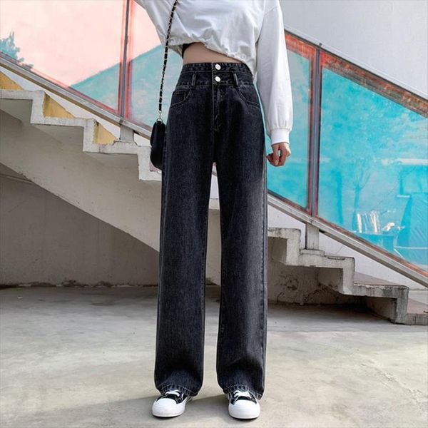 high waist jeans retro white women pants black trousers straight overalls long loose wide leg for, Black;white
high waist jeans retro white women pants black trousers straight overalls long loose wide leg for, Black;white