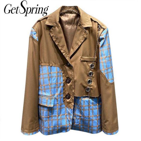 getspring women blazer single breasted long sleeve ladies coat plaid patchwotk women's suit jacket irregular woman 210601, White;black
getspring women blazer single breasted long sleeve ladies coat plaid patchwotk women's suit jacket irregular woman 210601, White;black