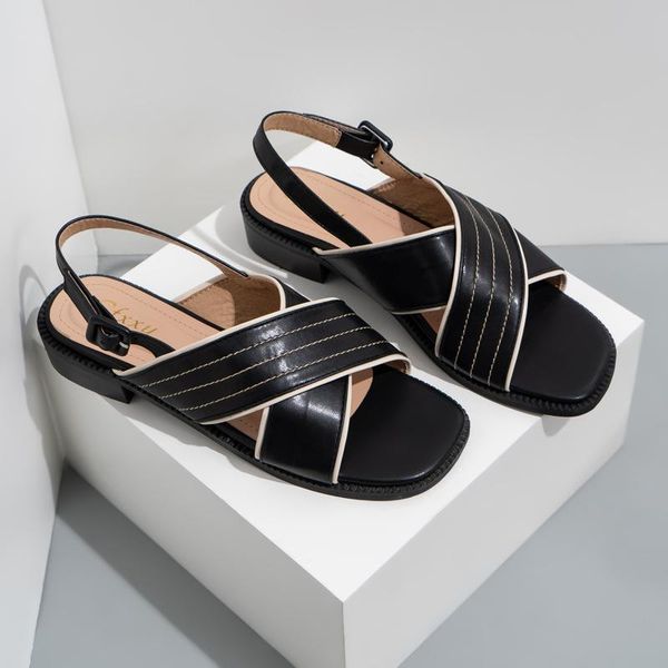 slippers 2021 high heel women summer sandals roman style stripe cross square toe female mid shoes, Black
slippers 2021 high heel women summer sandals roman style stripe cross square toe female mid shoes, Black
