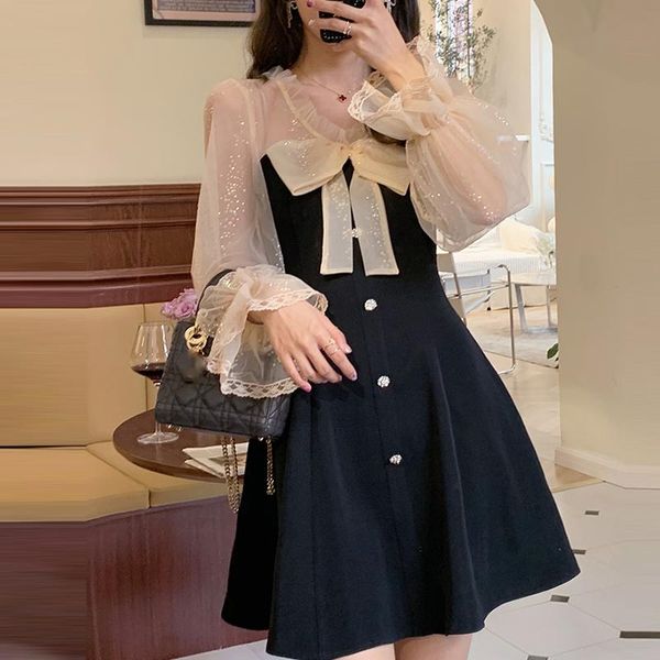 casual dresses elegant mini party dress women bow lace long sleeve black vintage one piece korean 2021 spring chic, Black;gray
casual dresses elegant mini party dress women bow lace long sleeve black vintage one piece korean 2021 spring chic, Black;gray