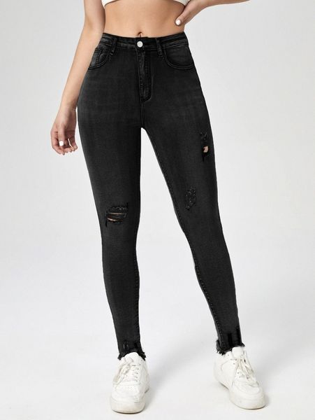 high waist ripped raw hem skinny jeans b6of#, Blue
high waist ripped raw hem skinny jeans b6of#, Blue