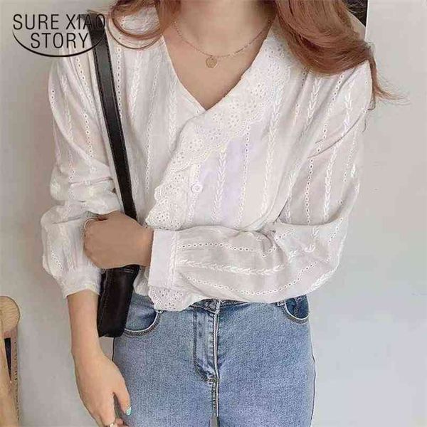 korean style solid cotton simple womens and blouses sweet ruffled v-neck long sleeve shirt women white 8561 210421
korean style solid cotton simple womens and blouses sweet ruffled v-neck long sleeve shirt women white 8561 210421