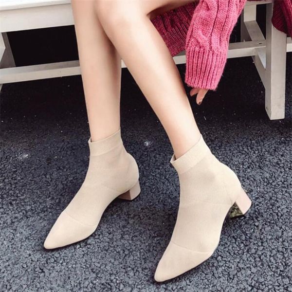 dress shoes 2021 spring knitted elastic socks solid medium heeled heel 5cm women pointed toe ankle singe women's pumps, Black
dress shoes 2021 spring knitted elastic socks solid medium heeled heel 5cm women pointed toe ankle singe women's pumps, Black