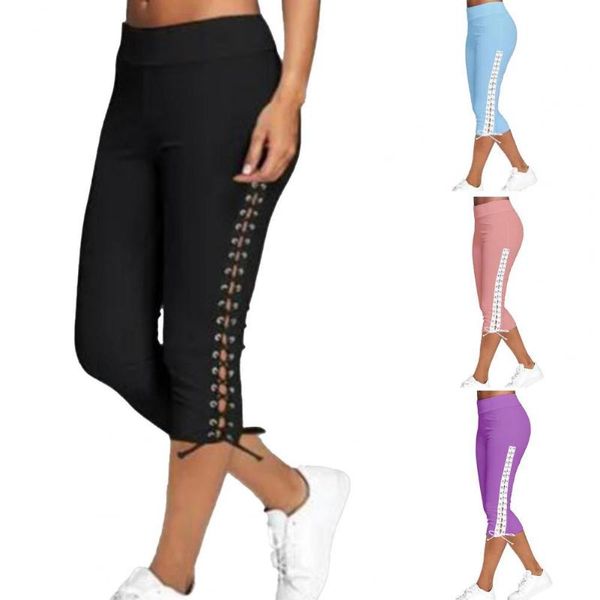 women's leggings women sporty pants solid color breathable side lace up hollow out bottoms high waist slim capri pants elastic bandage, Black
women's leggings women sporty pants solid color breathable side lace up hollow out bottoms high waist slim capri pants elastic bandage, Black