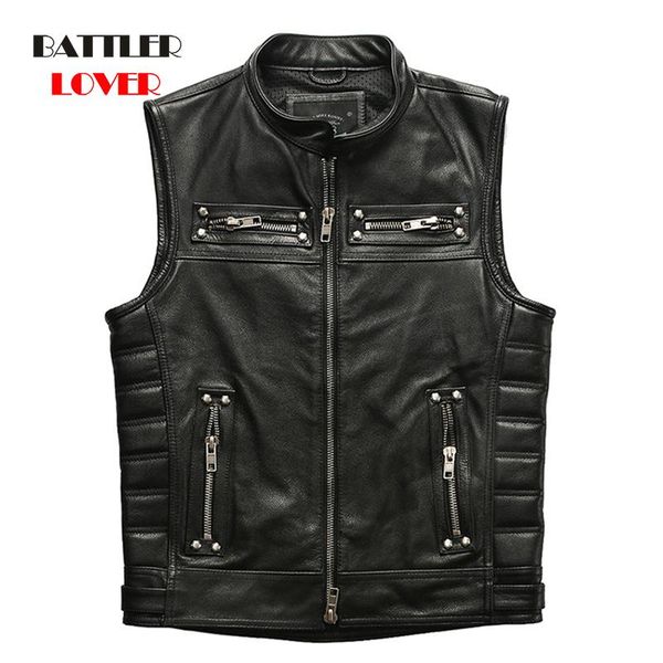 men's vests genuine cow leather vest real motorcycle biker stand collar sleeveless jackets zipper waistcoat, Black;white
men's vests genuine cow leather vest real motorcycle biker stand collar sleeveless jackets zipper waistcoat, Black;white