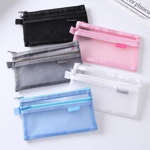 pencil bags girl's simple transparent double mesh bag case office student cases nylon school supplies pen box
pencil bags girl's simple transparent double mesh bag case office student cases nylon school supplies pen box