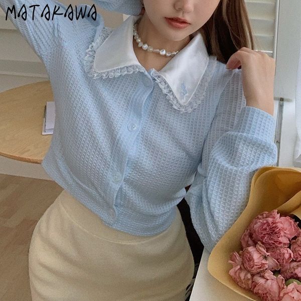 matakawa peter pan collar women blouses short blue shirt female spring fashion blusas long-sleeved 210513, White
matakawa peter pan collar women blouses short blue shirt female spring fashion blusas long-sleeved 210513, White
