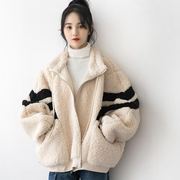 women's jackets 2021 winter sweet retro hong kong lamb wool jacket bf style small loose fur baseball uniform, Black;brown
women's jackets 2021 winter sweet retro hong kong lamb wool jacket bf style small loose fur baseball uniform, Black;brown