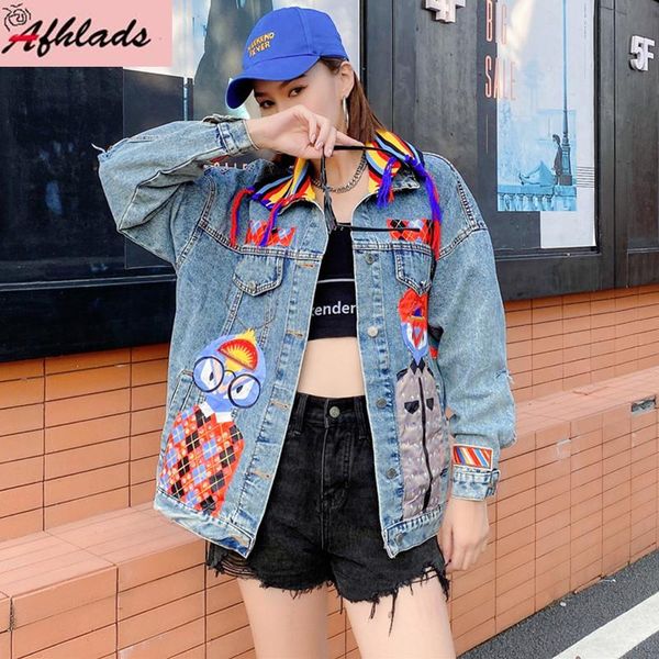 women's jackets fall/winter cartoon sequins loose hole denim jacket women beading turn-down collar streetwear hip hop coats, Black;brown
women's jackets fall/winter cartoon sequins loose hole denim jacket women beading turn-down collar streetwear hip hop coats, Black;brown