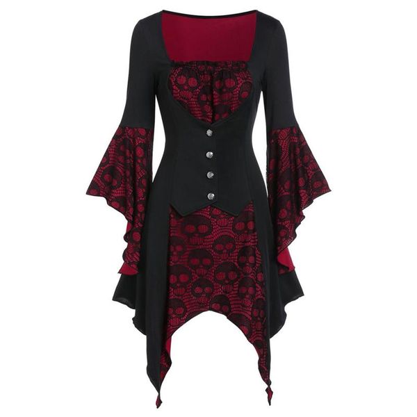 casual dresses womens gothic square neck ruffle flare sleeve button ladies skull lace spliced skirt asymmetric hem dress robe femme, Black;gray
casual dresses womens gothic square neck ruffle flare sleeve button ladies skull lace spliced skirt asymmetric hem dress robe femme, Black;gray