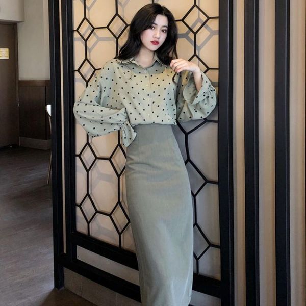 two piece dress fashion summer women set petal sleeve polka dot green blouse and skirt suit casual korean style lady streetwear, White
two piece dress fashion summer women set petal sleeve polka dot green blouse and skirt suit casual korean style lady streetwear, White