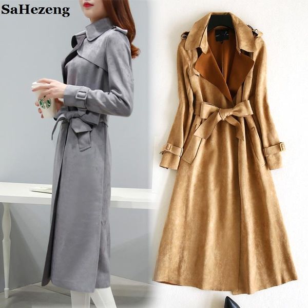 women's trench coats elegant suede ladies sashes long 2021 autumn winter fashion bodycon women outerwear plus size o47-1, Tan;black
women's trench coats elegant suede ladies sashes long 2021 autumn winter fashion bodycon women outerwear plus size o47-1, Tan;black