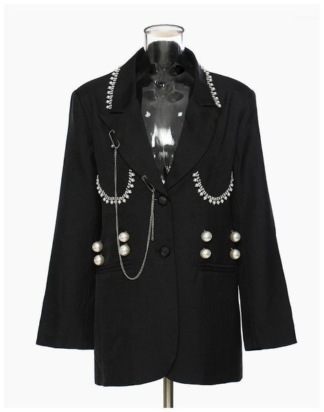 women's suits & blazers high street est 2021 designer jacket bead decoration chain long-sleeved blazer, White;black
women's suits & blazers high street est 2021 designer jacket bead decoration chain long-sleeved blazer, White;black