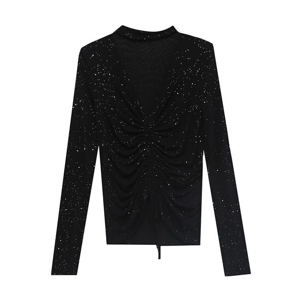 women's t-shirt fall winter clothes lady cotton chic hollow out drape shiny lace up women long sleeve tees, White
women's t-shirt fall winter clothes lady cotton chic hollow out drape shiny lace up women long sleeve tees, White
